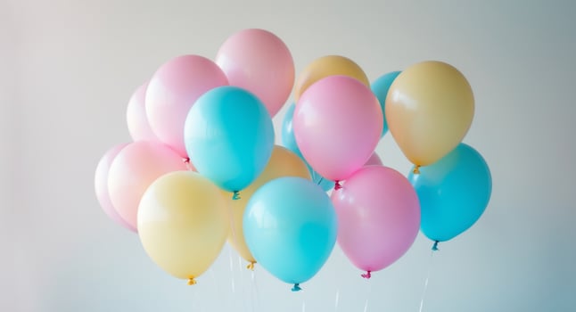 Celebration balloons dreamy background digital festive aesthetic view joyful concept. photo