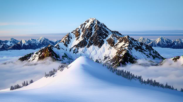 Majestic Snow Capped Mountains Above a Sea of Clouds Winter Landscape photo