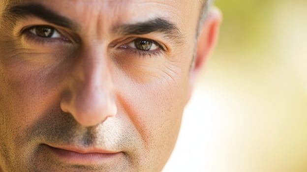 Close-up of a mature man expressing confidence outdoors in natural light around midday photo
