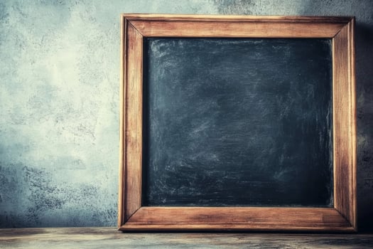 Empty chalkboard frame ready for messages in a rustic setting photo