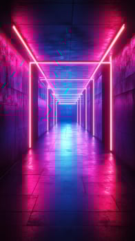 Neon corridor in an urban environment illuminated by vibrant lights at night photo