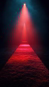 Vibrant red light illuminating a pathway in a dark setting creates a dramatic atmosphere photo