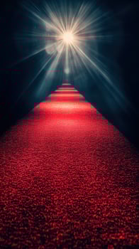 Red carpet leading to bright light creates an inviting atmosphere for events and celebrations photo