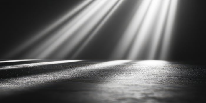 Light streams through shadows creating an atmospheric effect on a textured surface in a darkened space photo