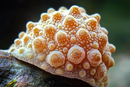 Closeup of a textured sea slug with orange and white nodules photo