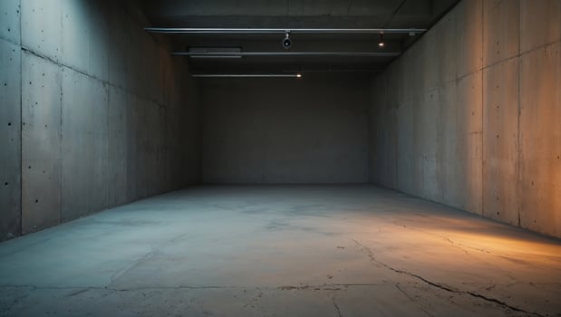 Empty industrial space with concrete walls and minimal lighting in a modern architectural setting photo