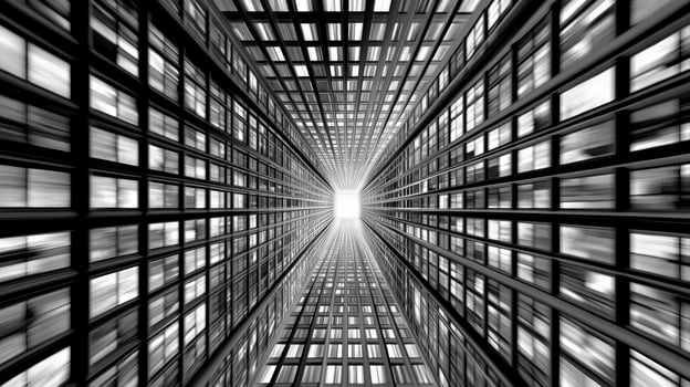 Black and white photo of a tunnel with light coming through