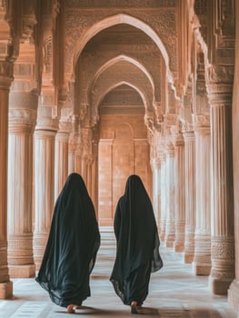Abaya Fashion Among Historical Backdrop photo