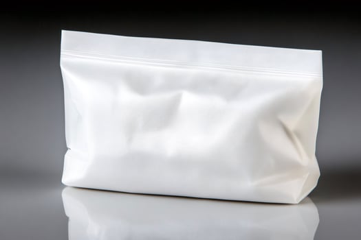 White plastic zipper storage bag on reflective surface photo