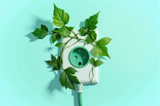 A green plant is growing out of an electrical outlet photo