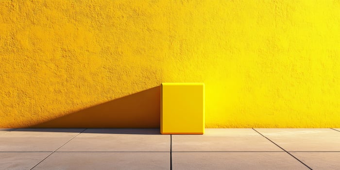 Vibrant Yellow Wall and Lonely Square Shape on Modern Background photo