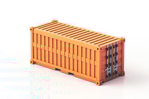 An isolated orange shipping container with detailed texture and metal latches, symbolizing industrial logistics. photo