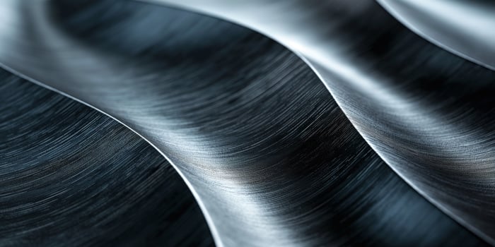 Close-up of smooth, wavy metallic surface showcasing elegant curves and reflective textures. photo