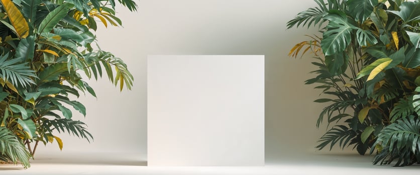 White Square Amidst Lush Green Tropical Foliage photo