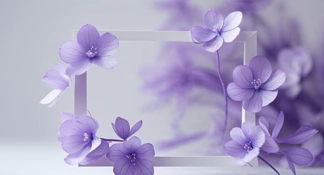 Purple flowers in a white frame on a white background photo