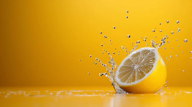 A lemon is being splashed with water photo