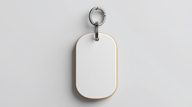 A white keychain with a metal ring on it photo