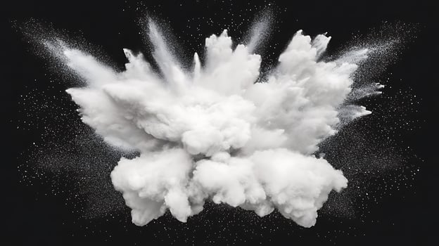 A white powder explosion on a black background photo