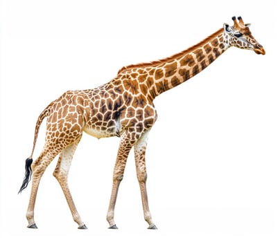 Giraffe walking gracefully on a plain background photo