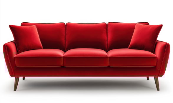Bright red velvet sofa in modern living room decor photo