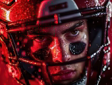 Intense close-up of a young football player before the game photo
