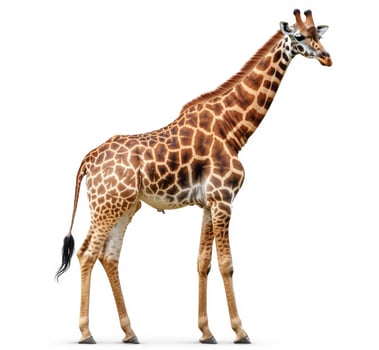 Giraffe poses elegantly in a neutral studio setting photo