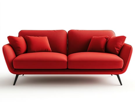 Bright red modern couch with cushions in minimalist design photo