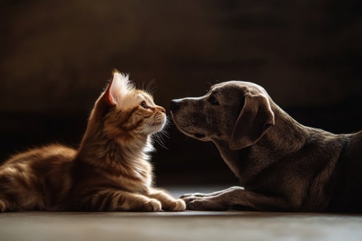 Cat and Dog Touching Noses in Tender Moment photo