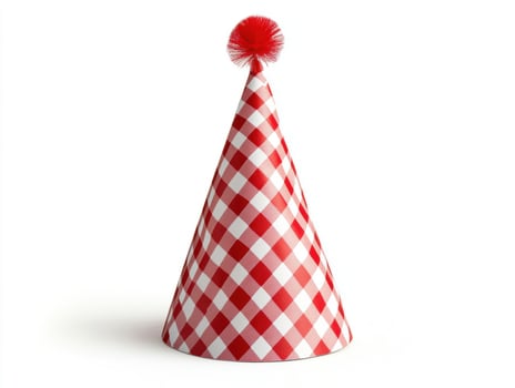 Party hat with red and white checkered pattern displayed photo