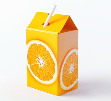 Bright orange juice carton with straw for refreshing beverage photo