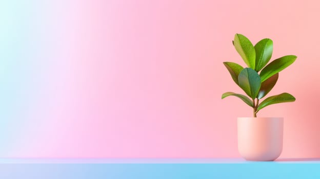 Green Plant in Pink Pot on Pastel Background photo