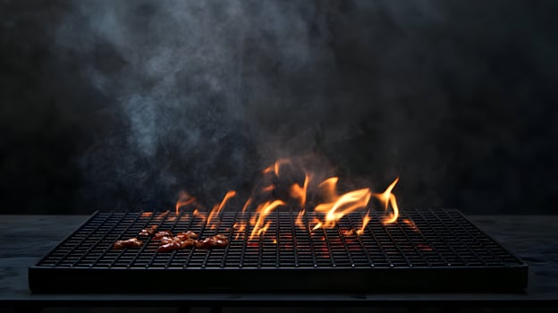 Grilled Meat on Burning Charcoal Grill with Smoke photo