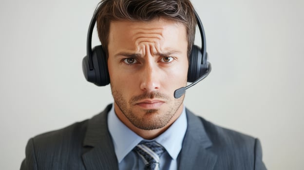 Frustrated Business Professional Wearing Headset photo