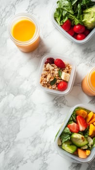 Healthy and Delicious Meal Prep Containers with Fresh Fruit and Vegetables photo