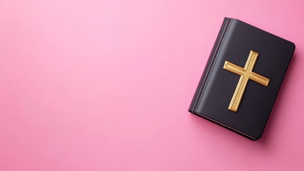Dark Purple Book With Golden Cross On Pink Backgrounds of Book Cover photo