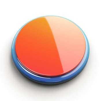 A vibrant, glossy button with a gradient of orange and blue colors, designed for interactive applications. photo
