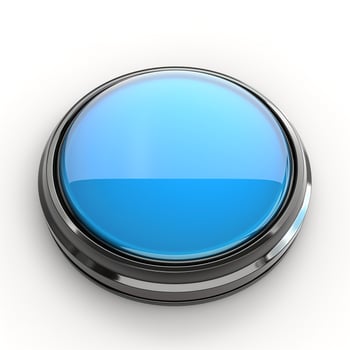 A sleek blue button with a glossy finish, set against a clean white background. photo