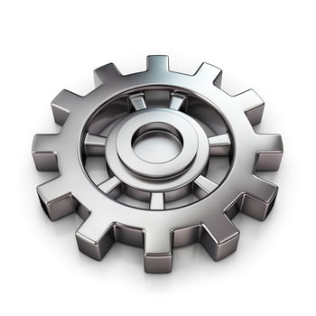 A close-up view of a metallic gear, showcasing its intricate design and polished surface. photo