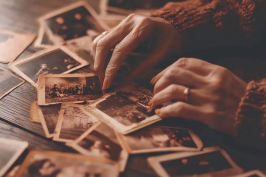 Nostalgic exploration of old family memories photo