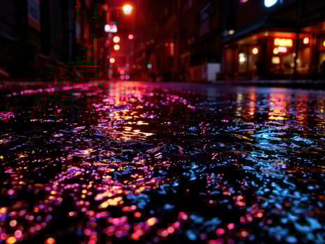 Rainy street at night in London, UK. Abstract background. Rainy City Night photo