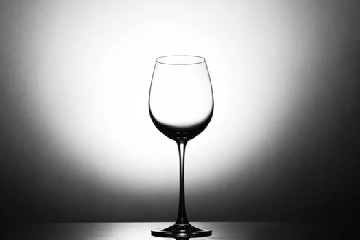 Elegant empty glass stands alone against minimalistic light background in a black and white aesthetic photo