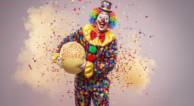 Clown joyfully tossing confetti in the air photo