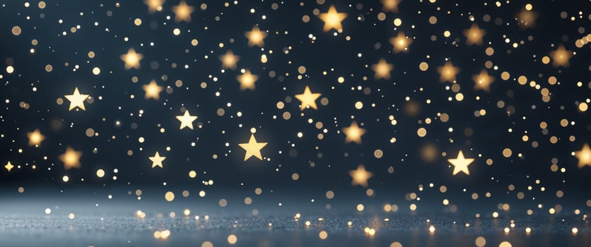 Golden stars falling from the sky on a dark background photo