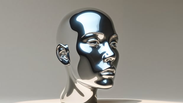 Reflective Abstract Sculpture of a Human Face in Profile View. photo