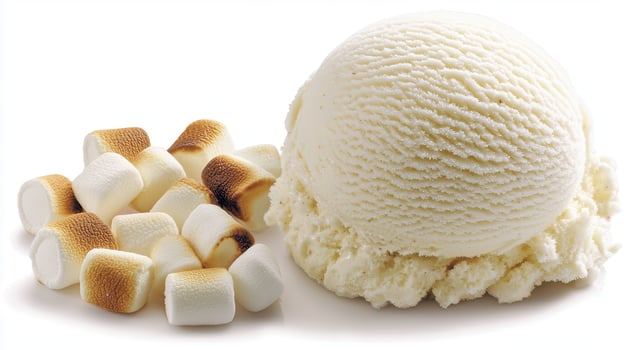 Delicious Vanilla Ice Cream Scoop with Toasted Marshmallows photo