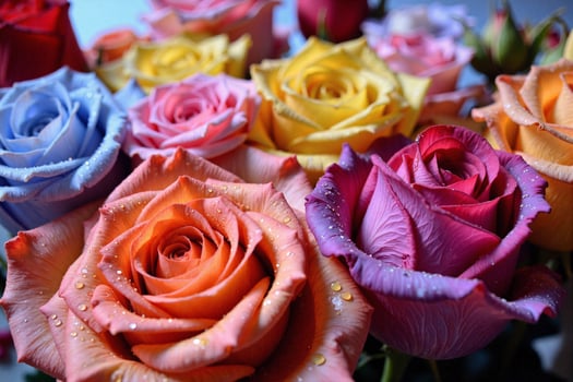 A close up of a bunch of colorful roses photo