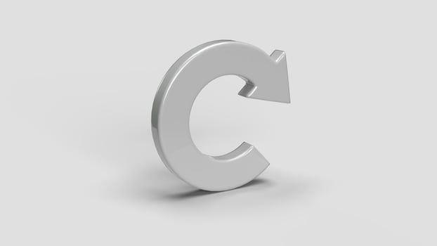 white 3D circular arrow icon on the white backdrop, left view photo