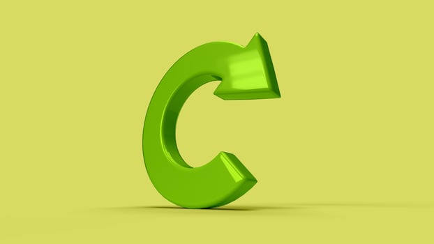 green 3D circular arrow icon on the backdrop, bottom view photo