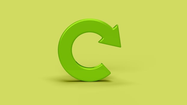 green 3D circular arrow icon on the backdrop photo