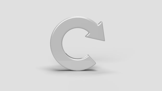 white 3D circular arrow icon on white backdrop photo